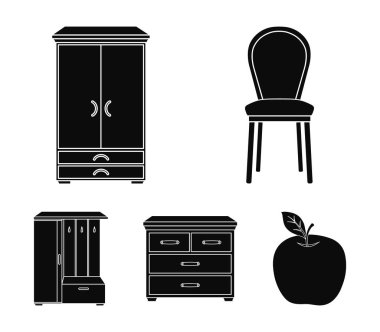 Koltuk, dolap, komodin. Siyah stil vektör simge stok çizim web mobilya ve ev interiorset toplama simgeler.