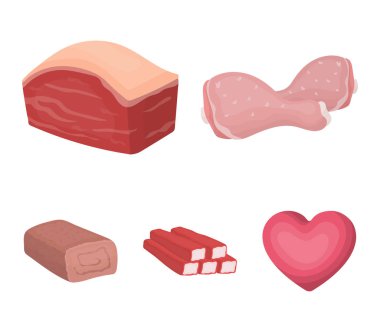 Tavuk baget, podcherevina, Yengeç sopa, rulo köfte. Et toplama simgeler karikatür tarzı vektör simge stok çizim web içinde ayarla..