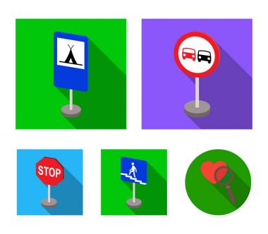 Yol işaretleri farklı set koleksiyonu tasarım için simgeleri düz. Uyarı ve yasağı işaretler sembol stok web illüstrasyon vektör.