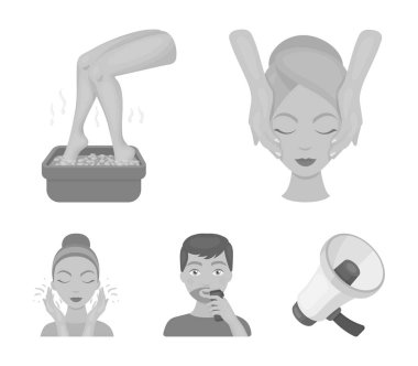 Yüz masajı, Ayak Banyosu, tıraş, yüz yıkama. Cilt Bakımı toplama simgeler tek renkli stil vektör simge stok çizim web içinde ayarla..