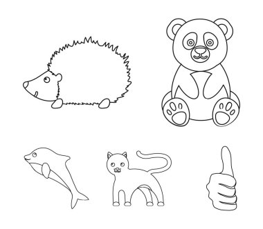 Panda, kirpi, Yunus, panter. Hayvan toplama simgeler anahat stili vektör simge stok çizim web içinde ayarla..