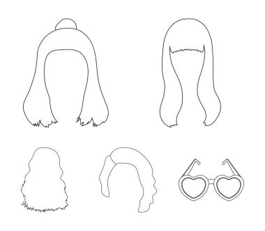 Saç uzun, kırmızı ve diğer türleri. Arka saç toplama simgeler anahat stili vektör simge stok çizim web içinde ayarla..