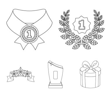 Kazanan için rekabet, Kristal Ödülü, yıldız ile bir şerit, bir madalya kırmızı şerit üzerinde ilk etapta. Kupalar ve ödüller anahat stili vektör simge stok simgeler ayarla