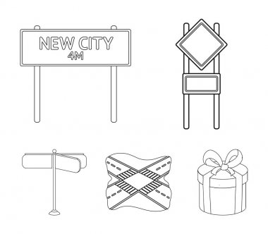 Yol işaretleri ve diğer web simgesi anahat tarzı. Yol kavşak simgeler kümesi koleksiyonu.