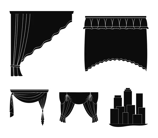 Verschiedene Arten von Fenstervorhängen. Vorhänge setzen Sammlung Symbole im schwarzen Stil Vektor Symbol Stock Illustration Web. — Stockvektor