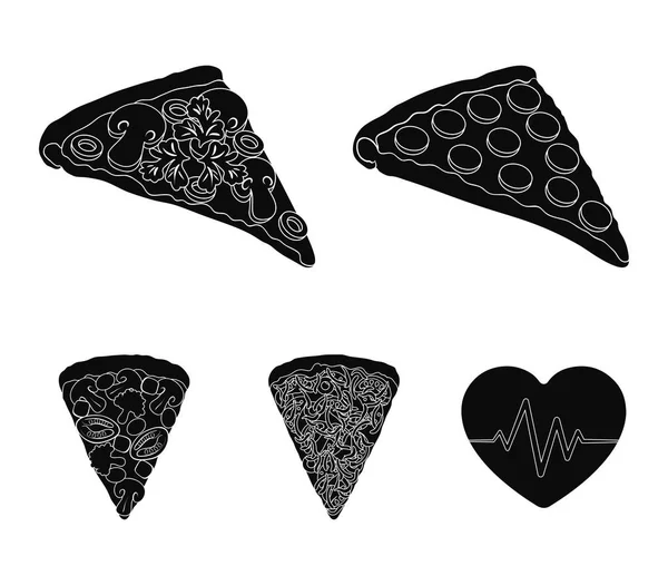 Une tranche de pizza avec différents ingrédients. Différentes icônes de collection de pizza ensemble dans le style noir vectoriel symbole illustration web . — Image vectorielle