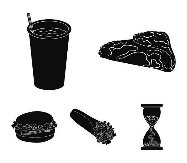 Γρήγορο, γεύμα, τρώγοντας και άλλο εικονίδιο web σε μαύρο στυλ. Τηγανίτες, αλεύρι, προϊόντα, εικονίδια στη συλλογή σετ. — Διανυσματικό Αρχείο