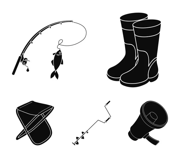 Pêche, poisson, capture, canne à pêche .Ensemble de pêche icônes de la collection en noir style vectoriel symbole stock illustration web . — Image vectorielle