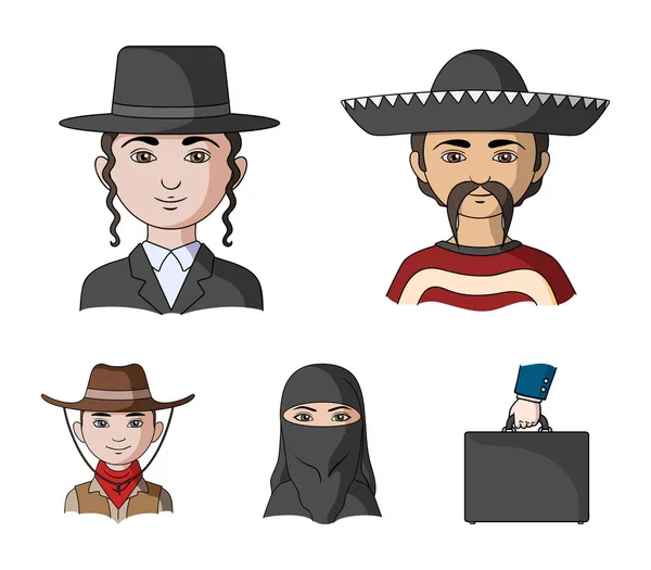 Mexičan, Žid, Žena z Blízkého východu, Američan. Lidská rasa sada kolekce ikon v kreslený styl vektor symbol akcií ilustrace web. — Stockový vektor