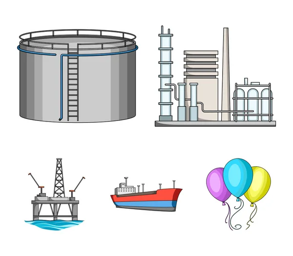 Ölraffinerie, Tank, Tanker, Turm. Öl Set Sammlung Symbole im Cartoon-Stil Vektor Symbol Stock Illustration Web. — Stockvektor