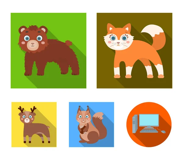 Kebun binatang, alam, cadangan dan ikon web lainnya dalam gaya datar. ^ Artiodactyl, nature, ecology, icons in set collection . - Stok Vektor