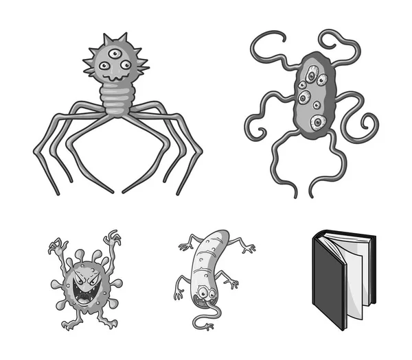 Diferentes tipos de microbios y virus. Los virus y bacterias establecen iconos de colección en el estilo monocromo vector símbolo stock ilustración web . — Vector de stock