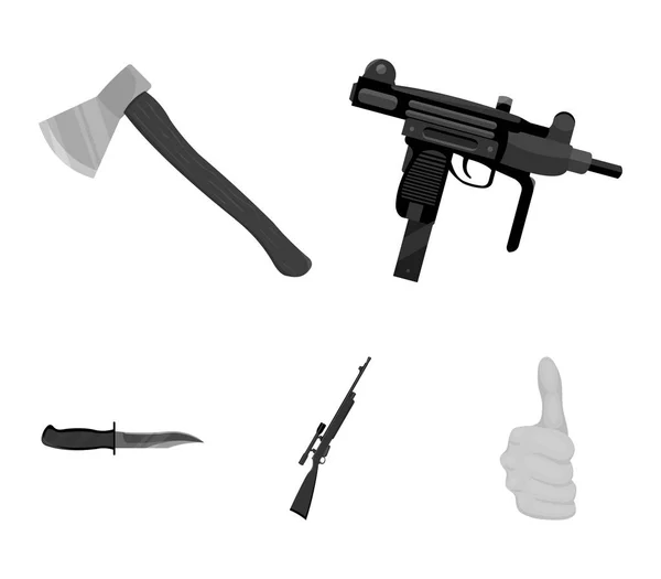 AX, automatische, sniper rifle, combat mes. Wapens instellen verzameling pictogrammen in zwart-wit stijl vector symbool stock illustratie web. — Stockvector