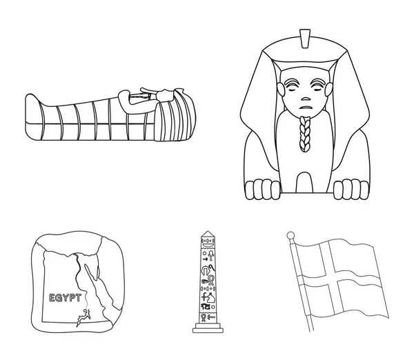 埃及的领地, 狮身人面像, 法老石棺, 埃及柱子上刻着铭文。古埃及集合图标的轮廓样式矢量符号股票插画网站. — 图库矢量图片