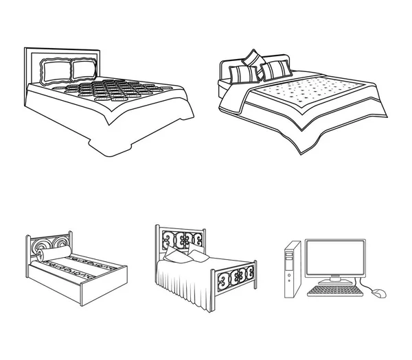 異なったベッドの概要設計のためセットのコレクションのアイコン。ベクトル アイソメ シンボル ストック web 図を睡眠のための家具. — ストックベクタ