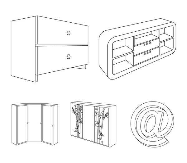 Çekmeceli, ayna, köşe dolap, beyaz göğüs ile dolap. Yatak Odası Mobilya toplama simgeler anahat stili vektör simge stok çizim web içinde ayarla.. — Stok Vektör