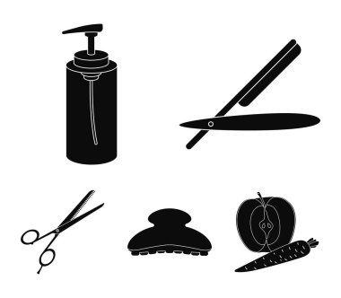 Jilet, losyon, fırça, makas. Kuaför toplama simgeler siyah stil vektör simge stok çizim web içinde ayarla..