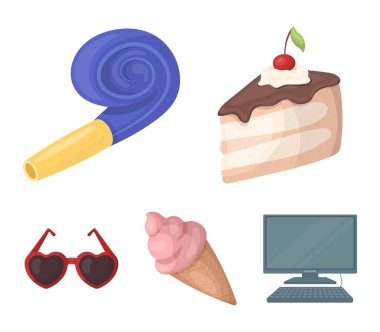 İçecekler ve parti diğer aksesuarları. Parti ve partits simgeler karikatür tarzı vektör simge stok çizim web içinde ayarla.