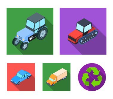 Traktör, caterpillar traktör, kamyon, araba. Taşıma düz stil vektör simge stok çizim web simgeler kümesi.
