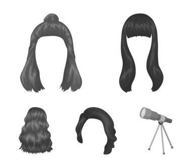 Saç uzun, kırmızı ve diğer türleri. Arka saç toplama simgeler tek renkli stil vektör simge stok çizim web içinde ayarla..