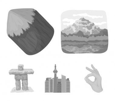 Göller, dağlar, kule Si-tr ve Canada.Canada diğer sembollerin tek renkli stil vektör simge stok çizim web simgeler ayarla.