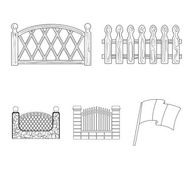 Metal ve tuğla, ahşap çit çit. Farklı bir çit toplama simgeler anahat stili vektör simge stok çizim web içinde ayarla..