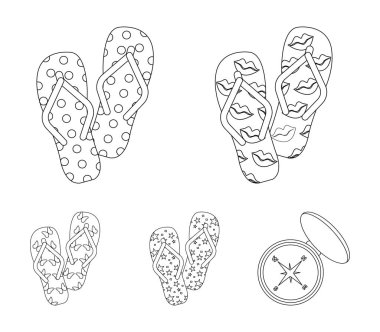 Parmak arası terlik set koleksiyonu tasarım için simgeleri anahat. Beach ayakkabı sembol stok web illüstrasyon vektör.