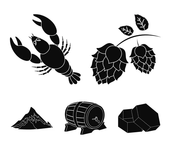 Alps, a barrel of beer, lobster, hops. Oktoberfestset collection icons in black style vector symbol stock illustration web. — Stock Vector