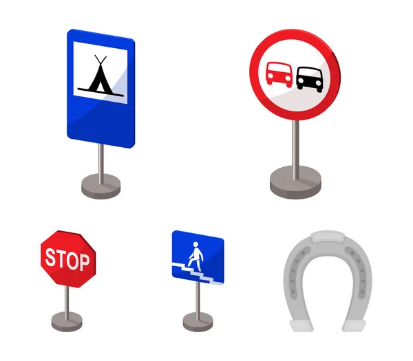 Diferentes tipos de señales de tráfico iconos de dibujos animados en la colección de conjuntos para el diseño. Advertencia y prohibición signos vector símbolo stock web ilustración . — Vector de stock