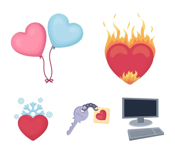 Corazón caliente, globos, una llave con encanto, un corazón frío. Romántico conjunto de iconos de colección en el estilo de dibujos animados vector símbolo stock ilustración web . — Archivo Imágenes Vectoriales