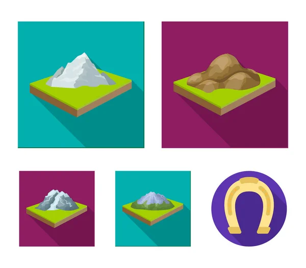 Hegyek, sziklák és a táj. Megkönnyebbülés és hegyek készlet ikonok gyűjtemény lapos stílusú izometrikus vector szimbólum stock illusztráció web. — Stock Vector