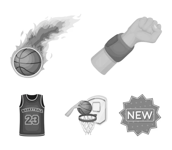 Baloncesto y atributos iconos monocromáticos en la colección de conjuntos para el diseño.Jugador de baloncesto y equipo vector símbolo stock web ilustración . — Vector de stock