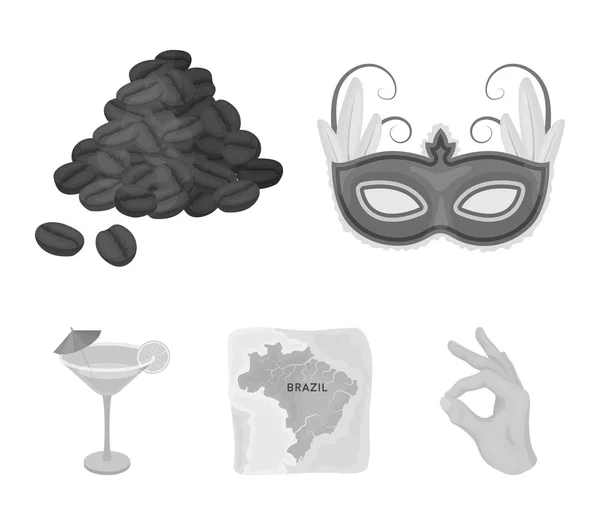 Brasile, paese, maschera, carnevale. Brasile paese set raccolta icone in stile monocromatico vettore simbolo stock illustrazione web . — Vettoriale Stock