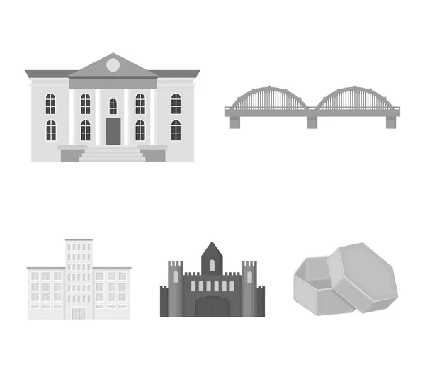 博物馆, 桥梁, 城堡, 医院。在单色样式矢量符号股票插图 web 中构建集集合图标. — 图库矢量图片