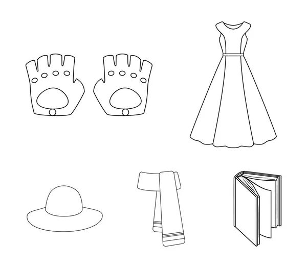 Vestido, ropa, moda, estilo y otras prendas. Ropa conjunto colección iconos en contorno estilo vector símbolo stock ilustración web . — Archivo Imágenes Vectoriales