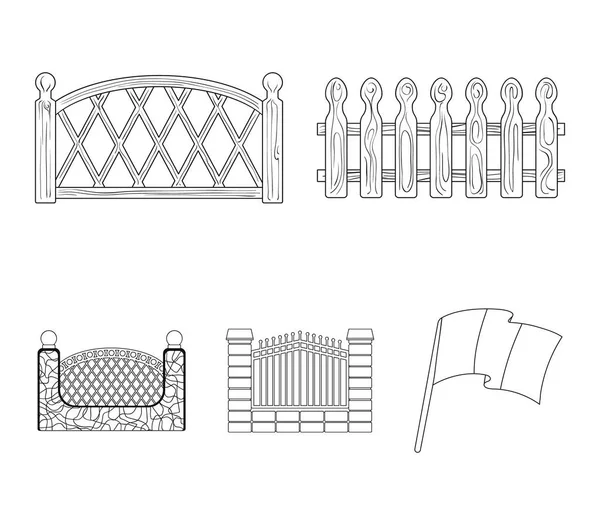 A fence of metal and bricks,wooden palisade. A different fence set collection icons in outline style vector symbol stock illustration web. — Stock Vector