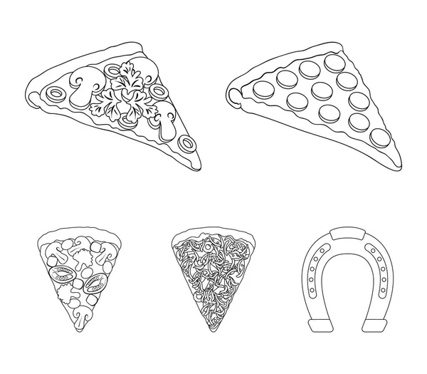 Kus pizzy s různými přísadami. Pizzu různé nastavení kolekce ikon v osnovy styl vektor symbol akcií ilustrace web. — Stockový vektor