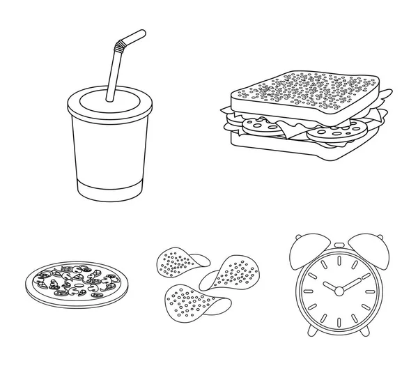 Sandwich, cola, chips, pizza. Snabbmat som samling ikoner i disposition stil vektor symbol stock illustration web. — Stock vektor