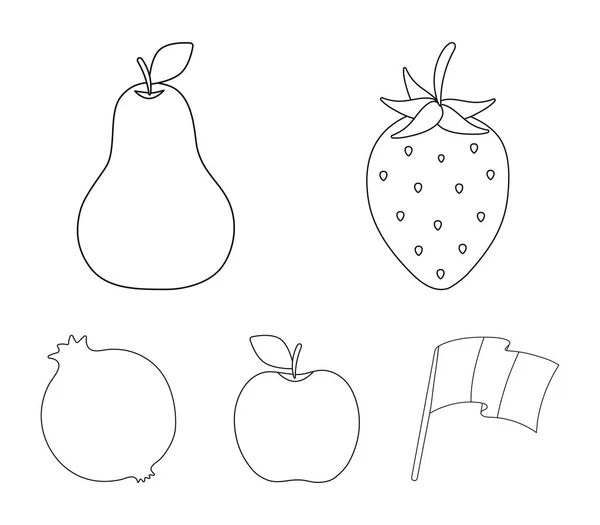 Fresa, pera, manzana, granada. Iconos de colección conjunto de frutas en el estilo de contorno símbolo vectorial stock ilustración web . — Vector de stock