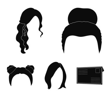Sarışın bir grup, kırmızı dalgalı ve saç diğer türleri. Arka saç toplama simgeler siyah stil vektör simge stok çizim web içinde ayarla..