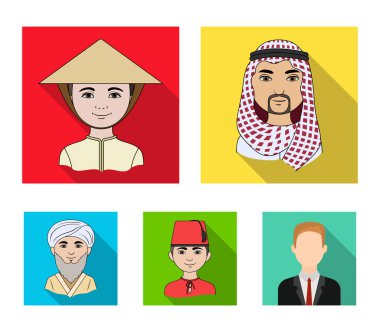 Arap, Türkler, Vietnam, Orta Asya adam. İnsan ırkının toplama simgeler düz stil vektör simge stok çizim web içinde ayarla..