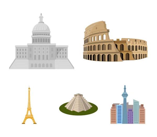 Bezienswaardigheden van verschillende landen cartoon pictogrammen in set collectie voor design. Beroemde gebouw symbool voorraad web illustratie vector. — Stockvector