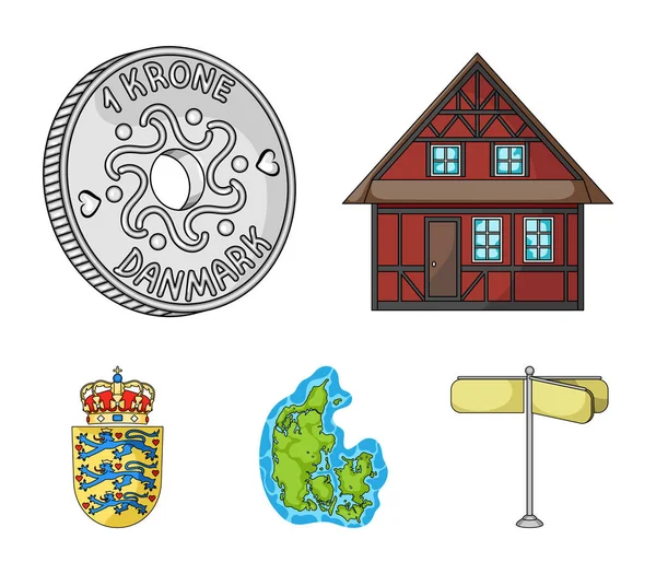 Casa, residencial, estilo y otro icono web en estilo de dibujos animados. País, Dinamarca, mar, iconos en la colección de conjuntos . — Vector de stock