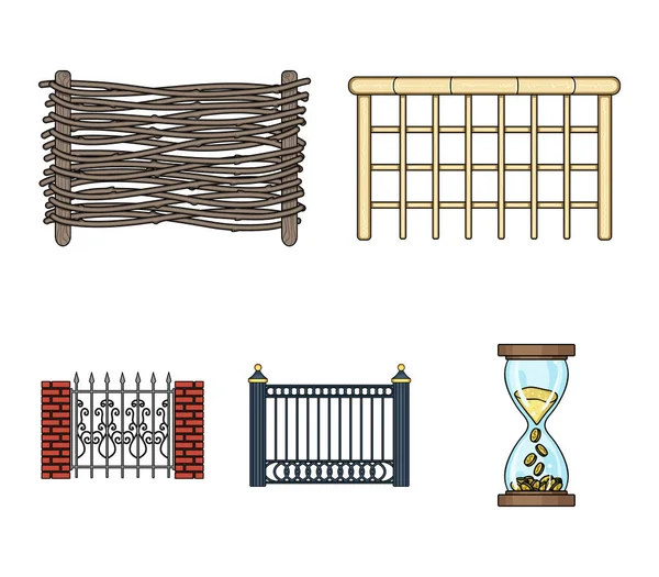 Ett staket av metall och tegel, trä palissad. Ett olika staket som samling ikoner i tecknad stil vektor symbol stock illustration web. — Stock vektor