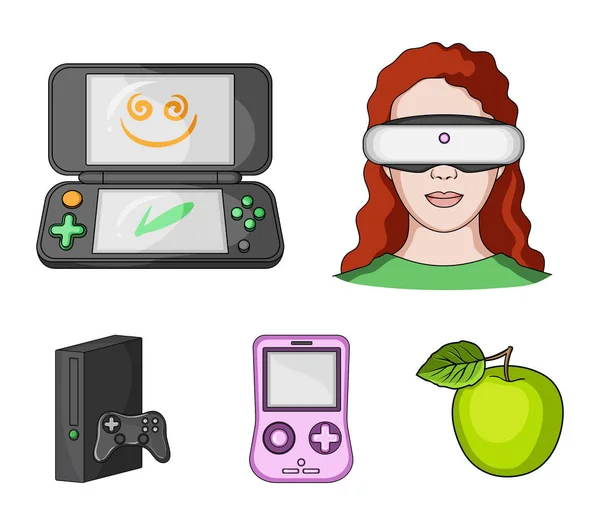Spelkonsol och virtuell verklighet tecknad ikoner i set samling för design. Spel prylar vektor symbol lager web illustration. — Stock vektor