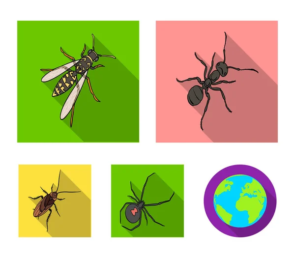 Hyönteisten niveljalkainen, osa, hämähäkki, torakka. Hyönteiset asettaa kokoelma kuvakkeet tasainen tyyli vektori symboli varastossa isometrinen kuva web . — vektorikuva