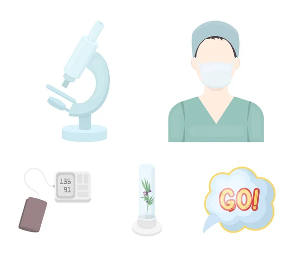Plant in vitro, nurse, microscope, tonometer. Medicine set collection icons in cartoon style vector symbol stock illustration web. — Stock Vector
