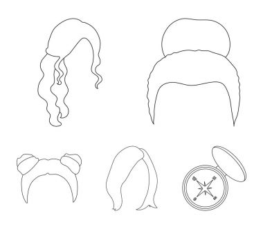 Sarışın bir grup, kırmızı dalgalı ve saç diğer türleri. Arka saç toplama simgeler anahat stili vektör simge stok çizim web içinde ayarla..