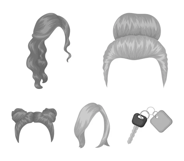 Blond with a bunch, red wavy and other types of hair. Back hair set collection icons in monochrome style vector symbol stock illustration web. — Stock Vector