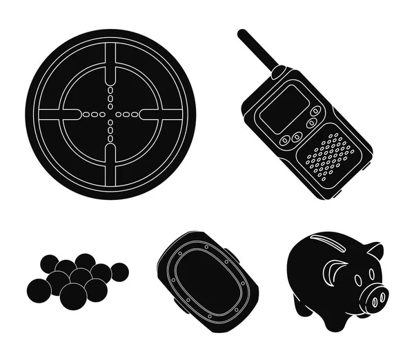 Balls with paint and other equipment. Paintball single icon in black style vector symbol stock illustration web. — Stock Vector